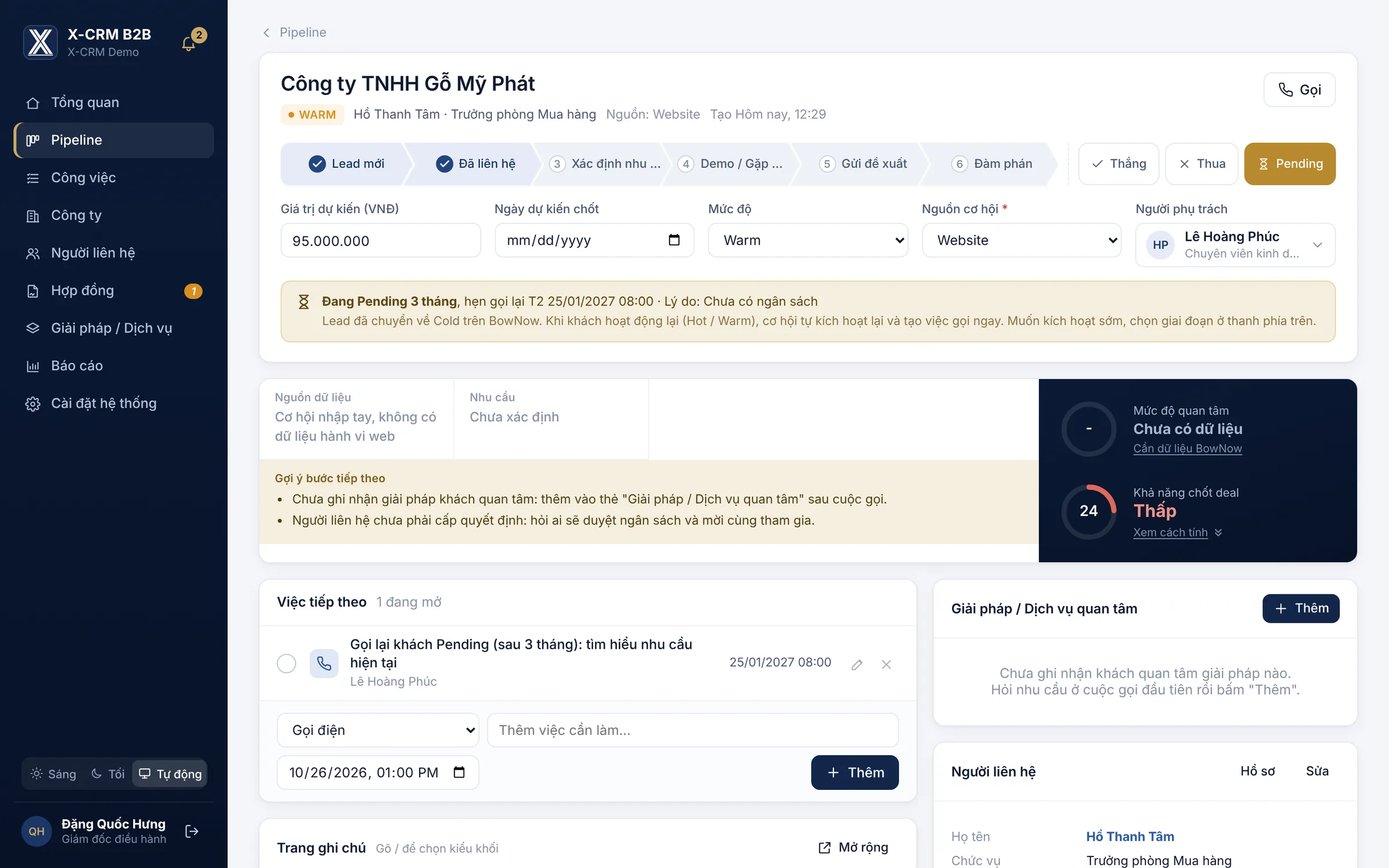 Cơ hội Pending trên hệ thống thật